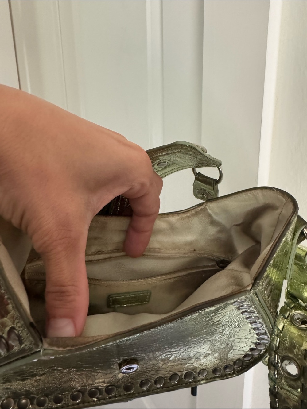 Urban Outfitters Metallic Olive Green Studded Shoulder Bag - Picture 7 of 7